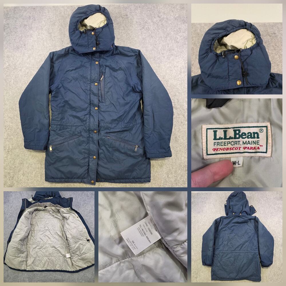Vintage LL Bean Penobscot Parka Womens Large Blue Hooded Insulated Coat‎ Jacket